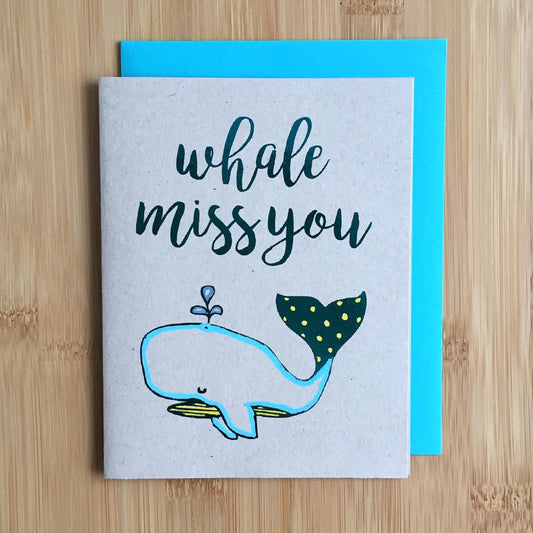 Whale Miss You Goodbye Card - Handmade Farewell Miss You Card So Long Punny A2 Fully Foiled Kraft Card