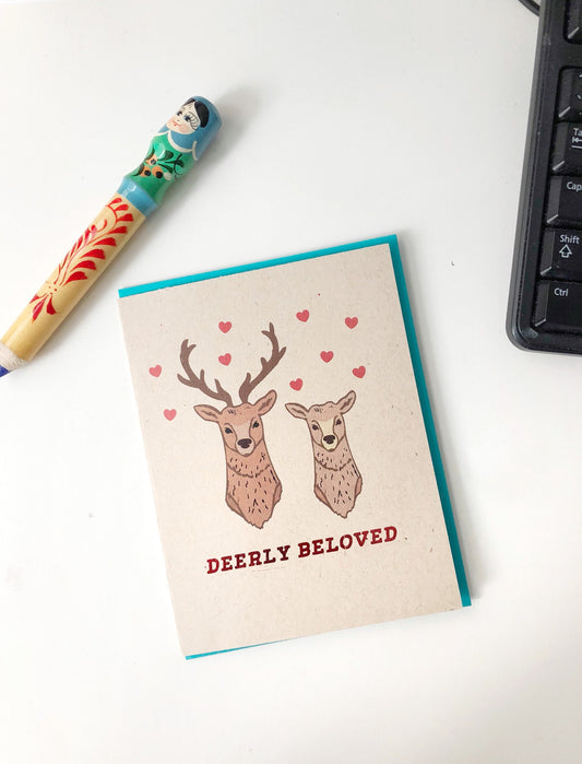 Deerly Beloved Deer Wedding Engagement Card - Deer Wedding Invite, Wildlife Card, Mule Deer Buck Card