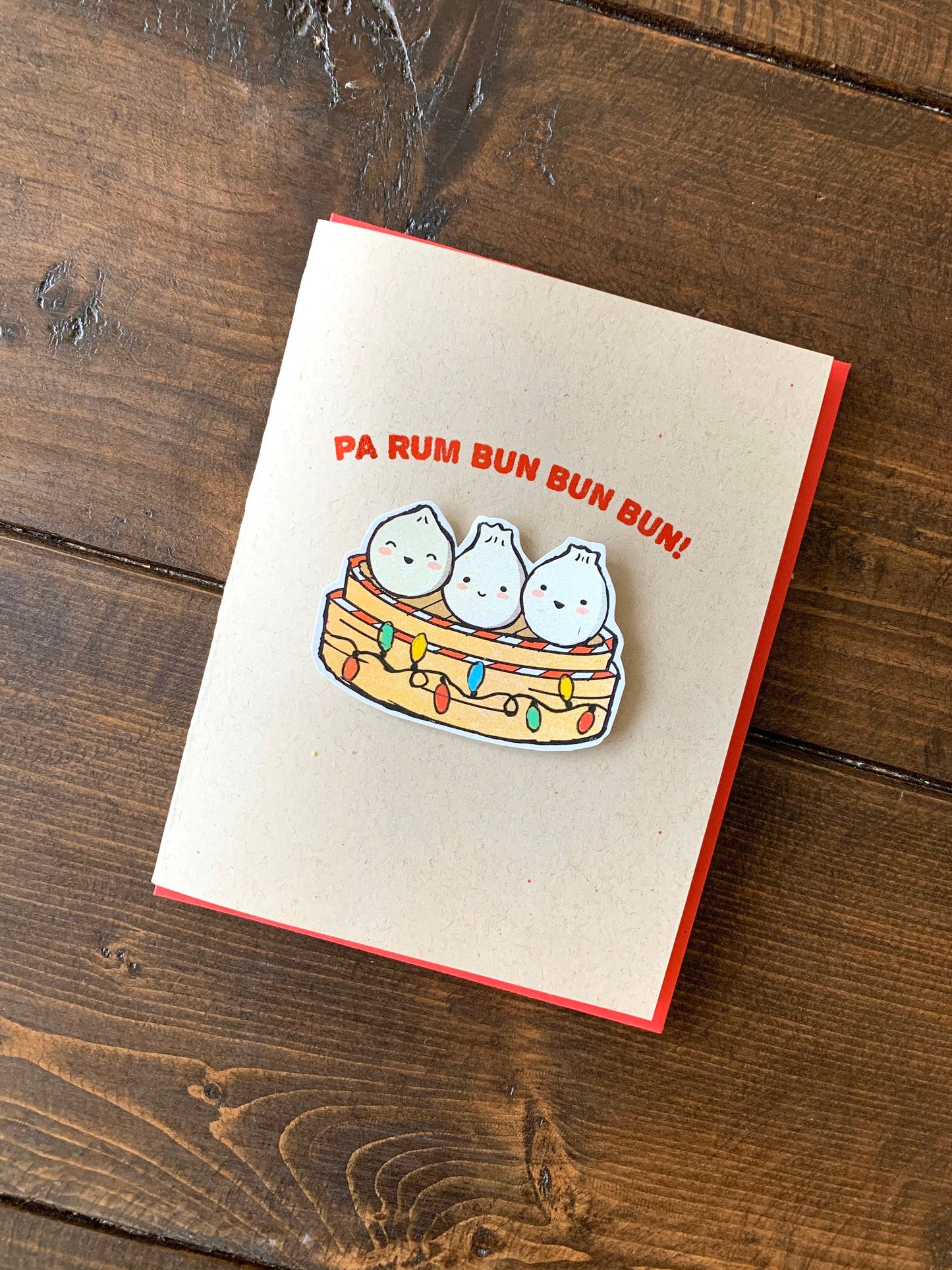 Dim Sum Bun Christmas Card - A2 Handmade Bao XLB Christmas Card