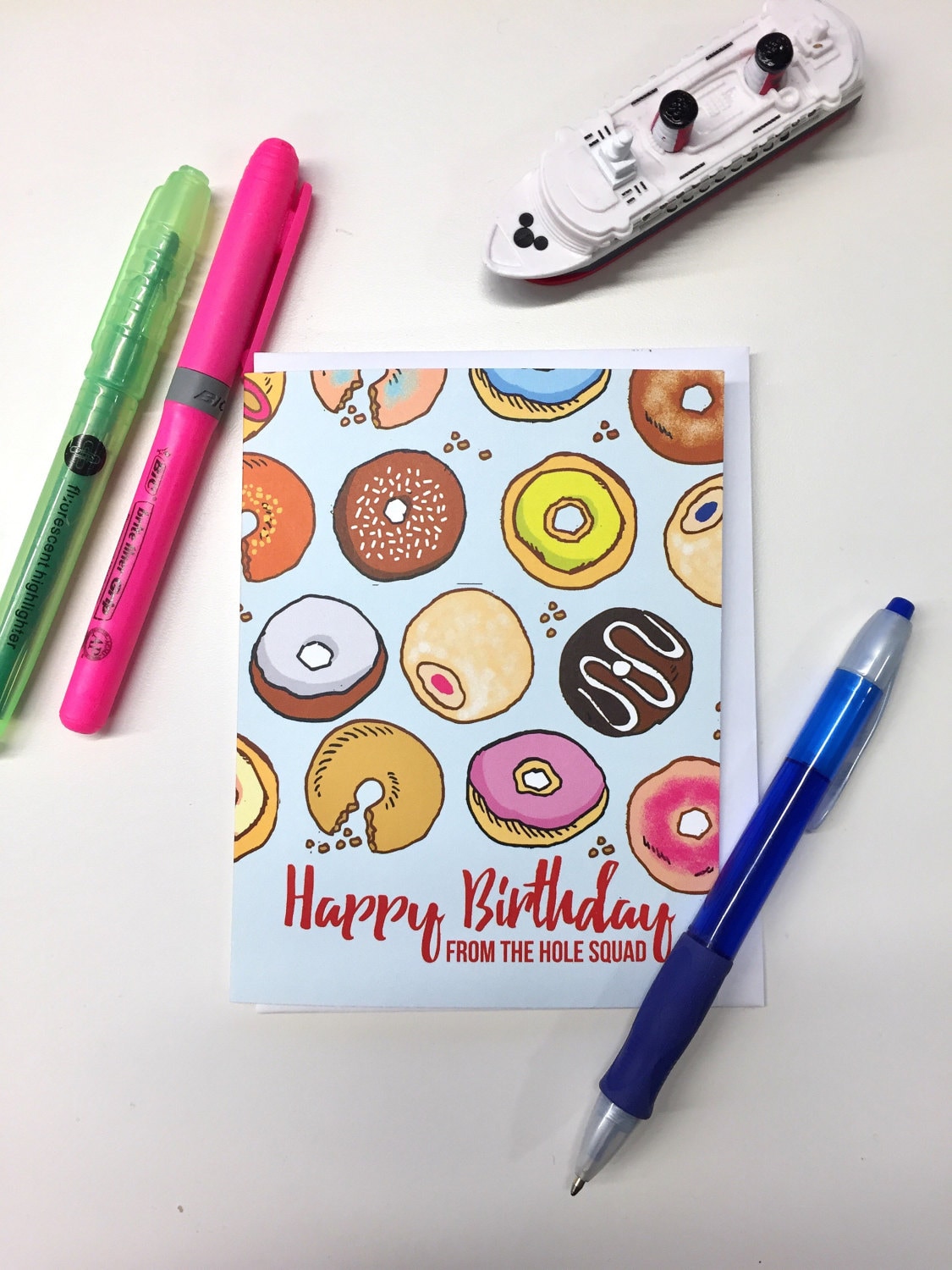 Donut Birthday Card - A2 Handmade Hole SquadFrom All of Us Group Gift Doughnut Card with foiled lettering