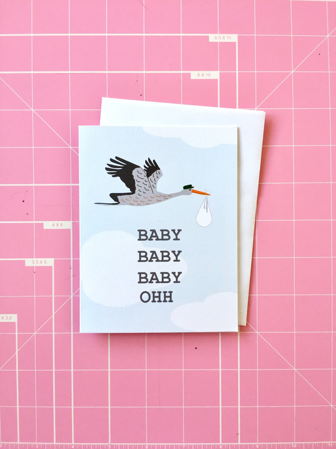 Stork Baby Shower Card - new baby card, newborn baby card, justin beiber card, baby shower gift, cute baby shower card