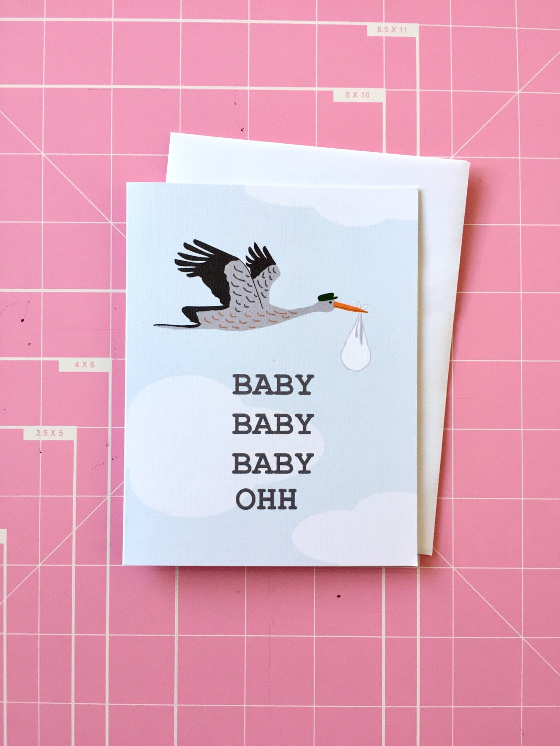 Stork Baby Shower Card - new baby card, newborn baby card, justin beiber card, baby shower gift, cute baby shower card