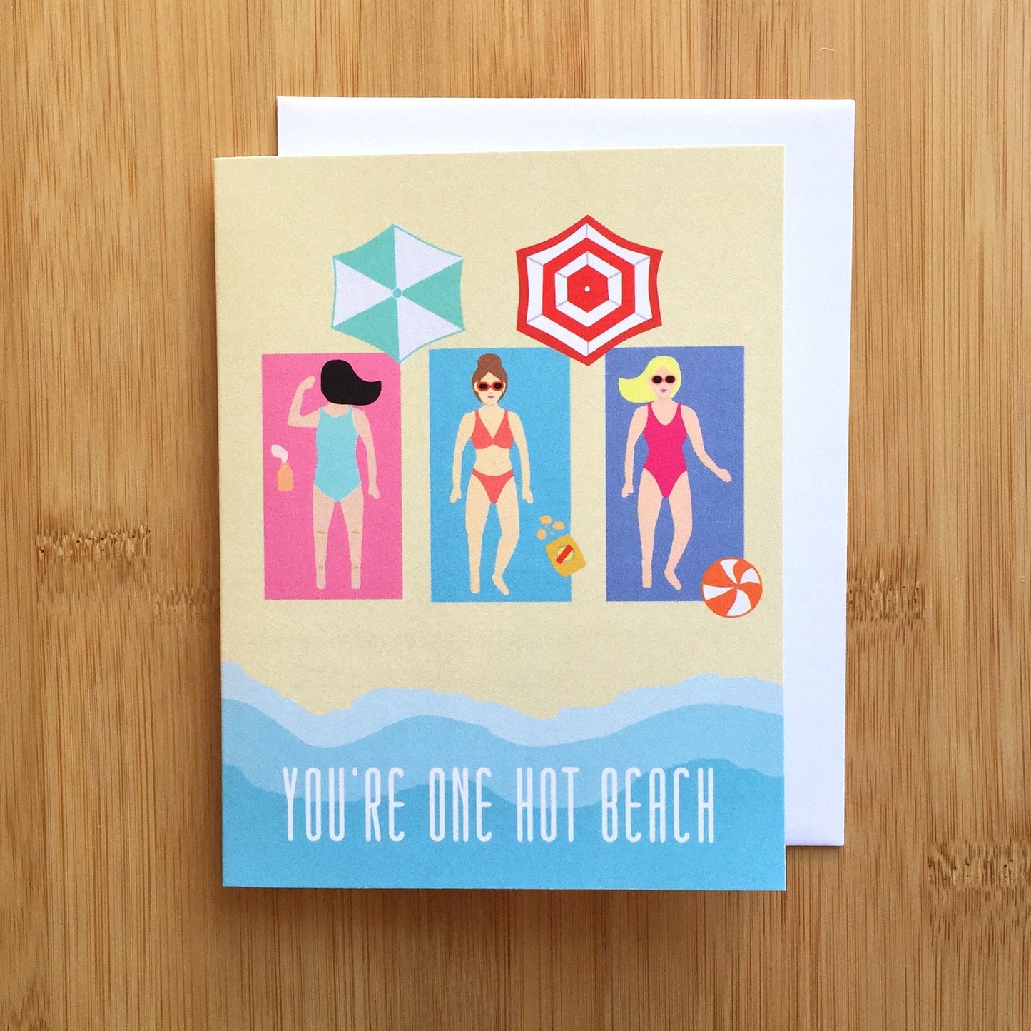 One Hot Beach Card - punny birthday card, punny beach card, tanning summer birthday