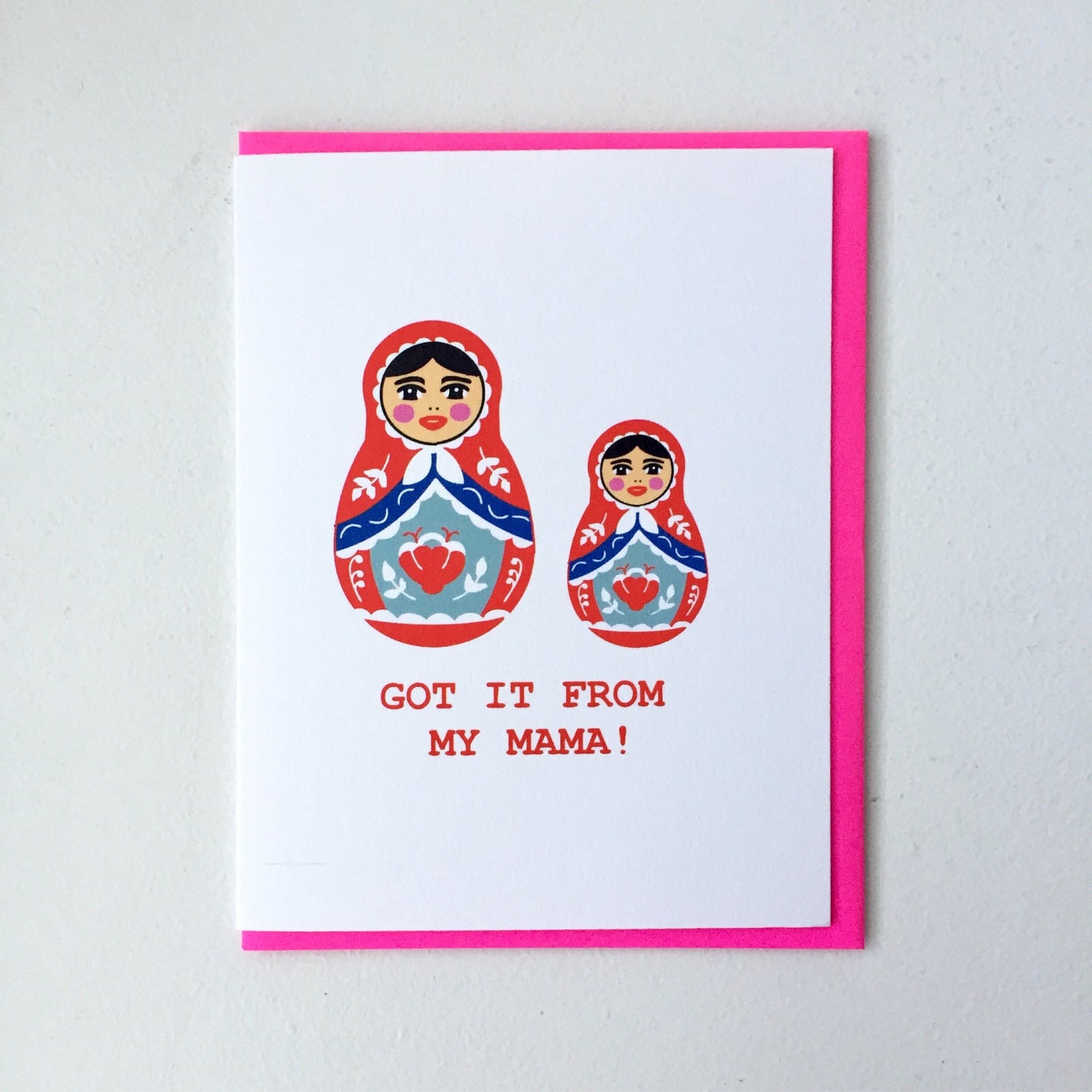 Russian Doll Mothers Day Card - Handmade Hip Hop Babushka Card with Foiled Lettering