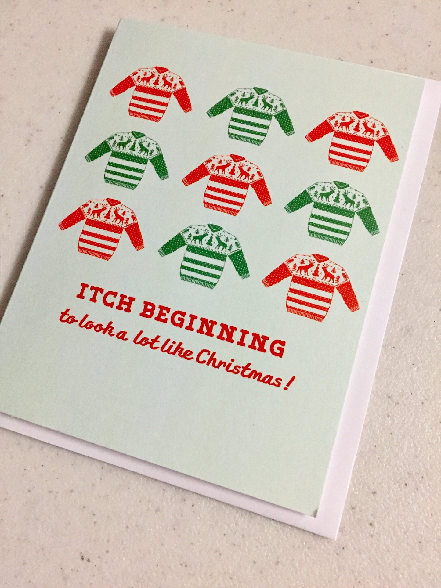 Ugly Sweater Christmas Card - Ugly Jumper Card, Festive Sweater Punny Christmas card with foiled lettering