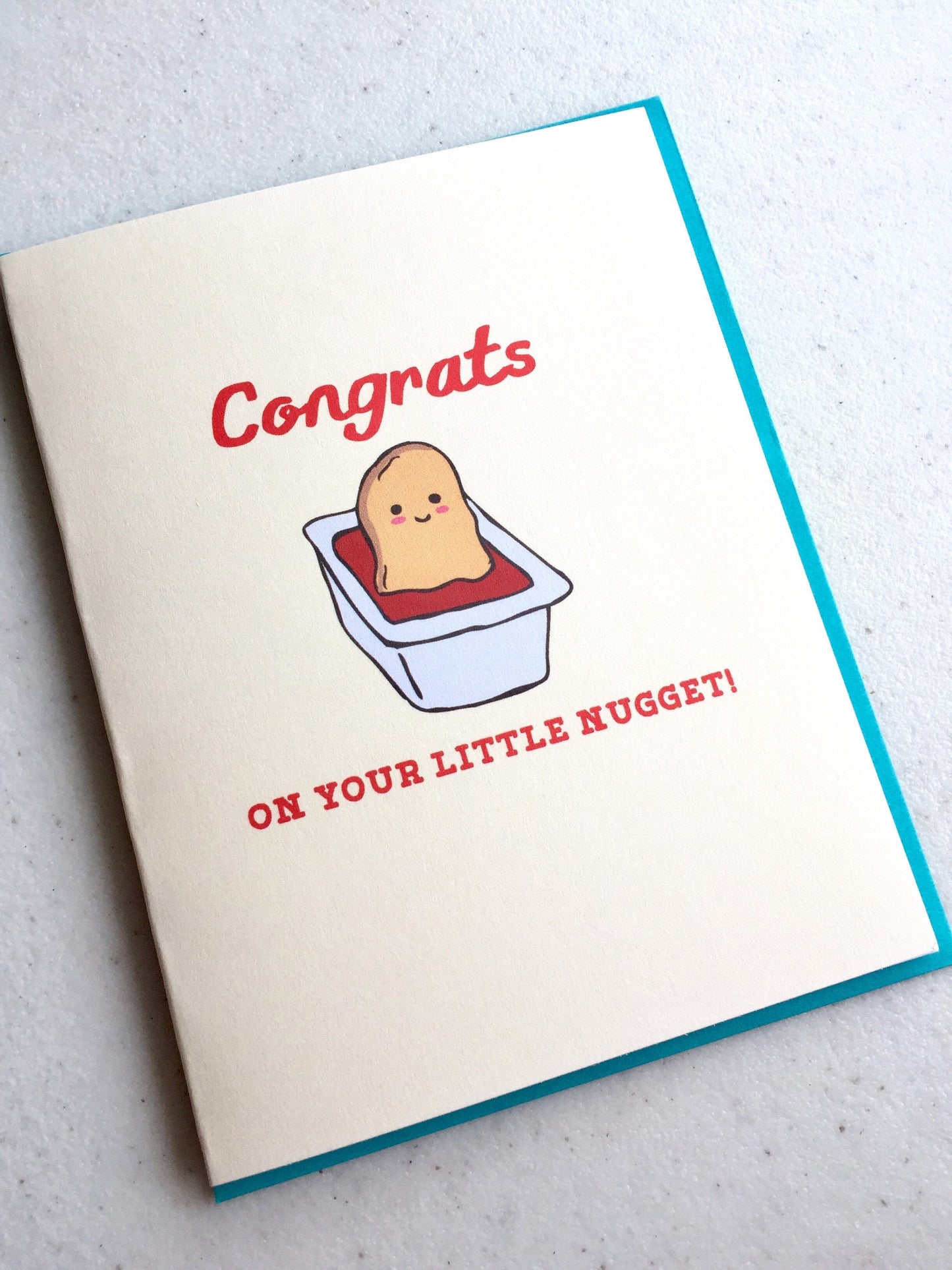Nugget Baby Card - Handmade A2 New Baby Shower Newborn Chicken Nugget Tender Fast Food McDonalds Card