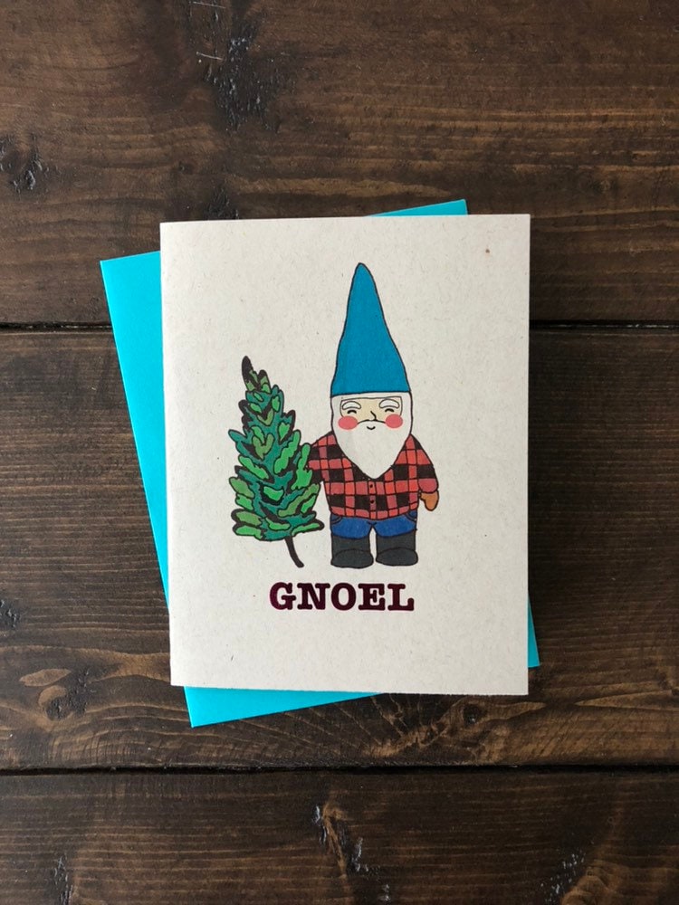 Gnome Christmas Card - A2 Handmade Santa Gnome Holiday Card, Noel Punny Holiday Card