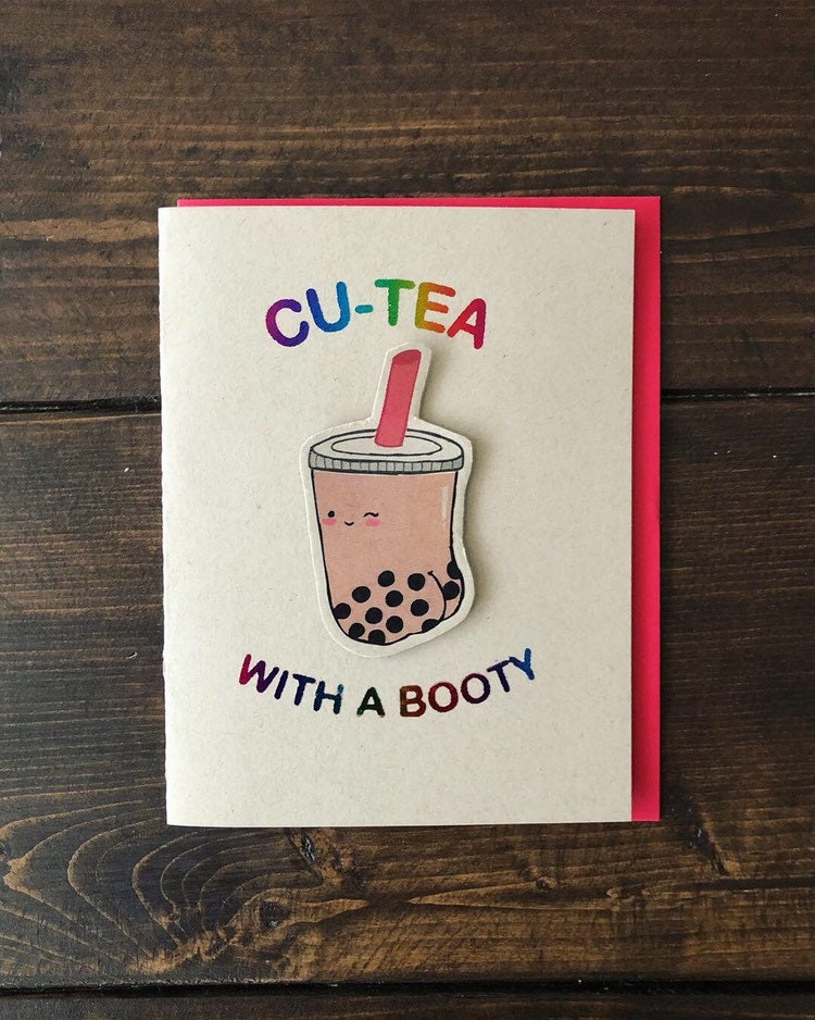 Cutea  with a booty Card - Bubble Tea Card, Cutie with a Booty Punny Tapioca Pearls Christmas