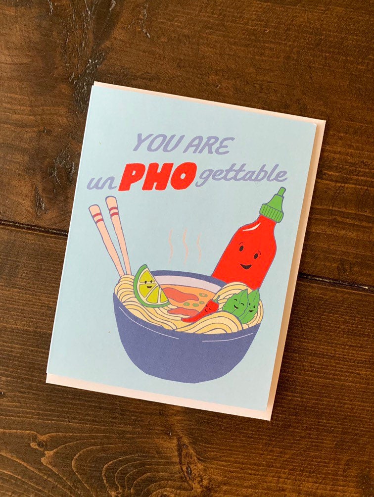 Pho Noodle Card - Pho Art, Vietnamese Pho Card, Noodle Bowl Card, Pho Puns, Pho Bowl,Punny Goodbye Card