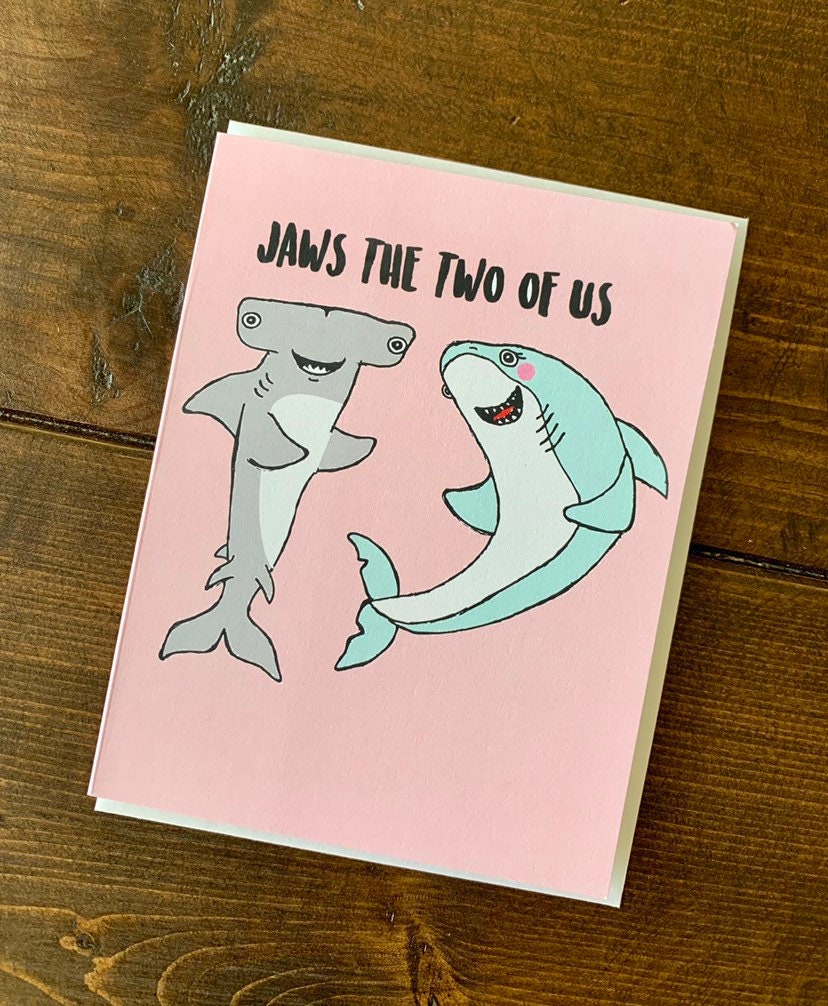 Shark Anniversary Valentines Card - Handmade A2 Hammerhead Shark Valentines Hip Hop Love Card with foiled lettering