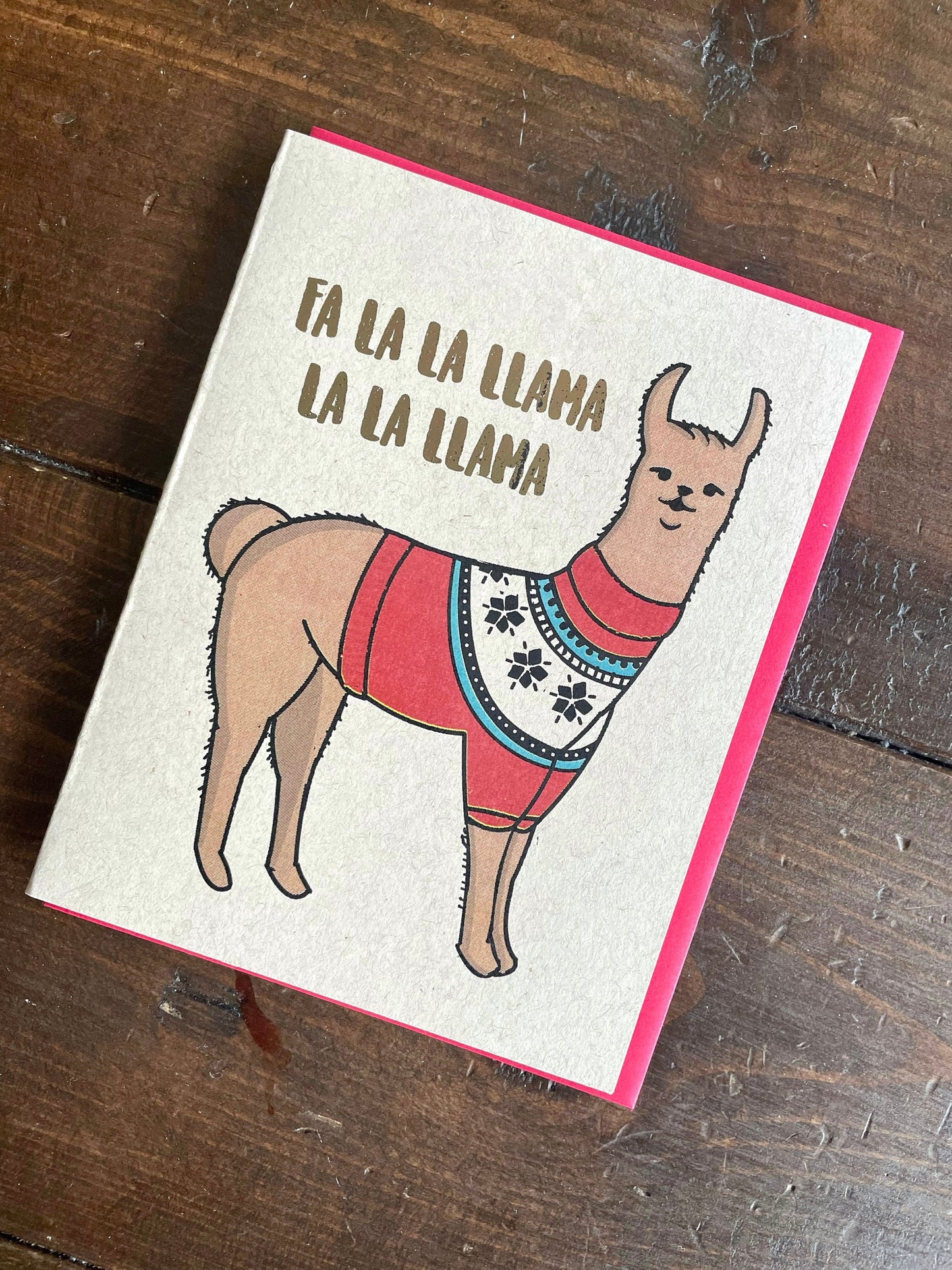 Llama Ugly Sweater Christmas Card - A2 Handmade Card,  Punny Christmas Carol Fa La Llama, Festive Sweater Card with foi