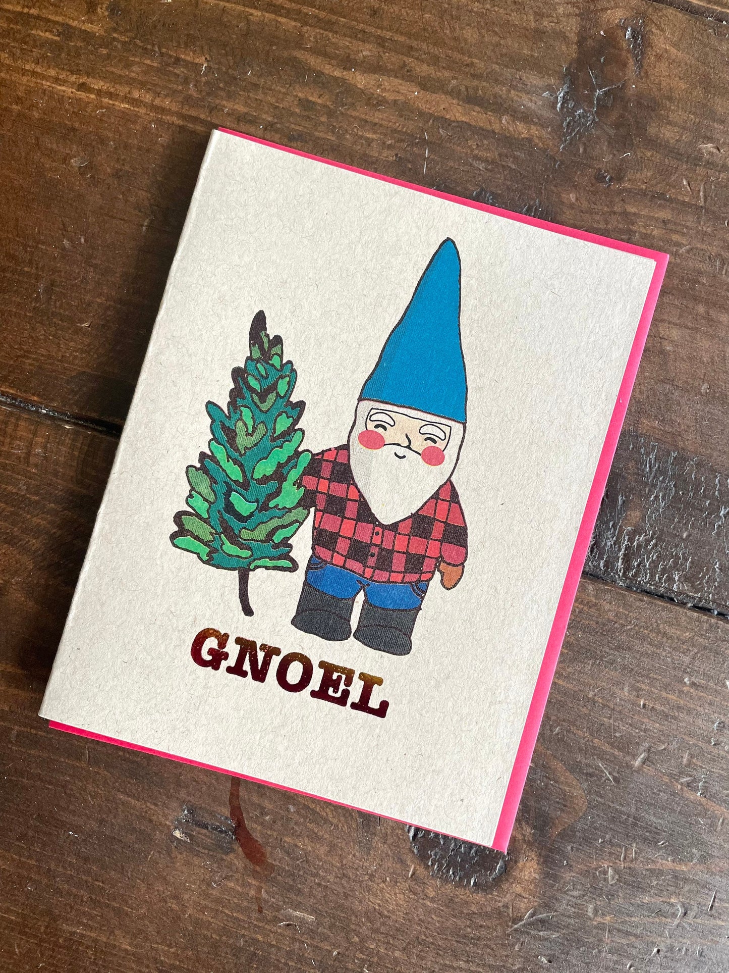 Gnome Christmas Card - A2 Handmade Santa Gnome Holiday Card, Noel Punny Holiday Card