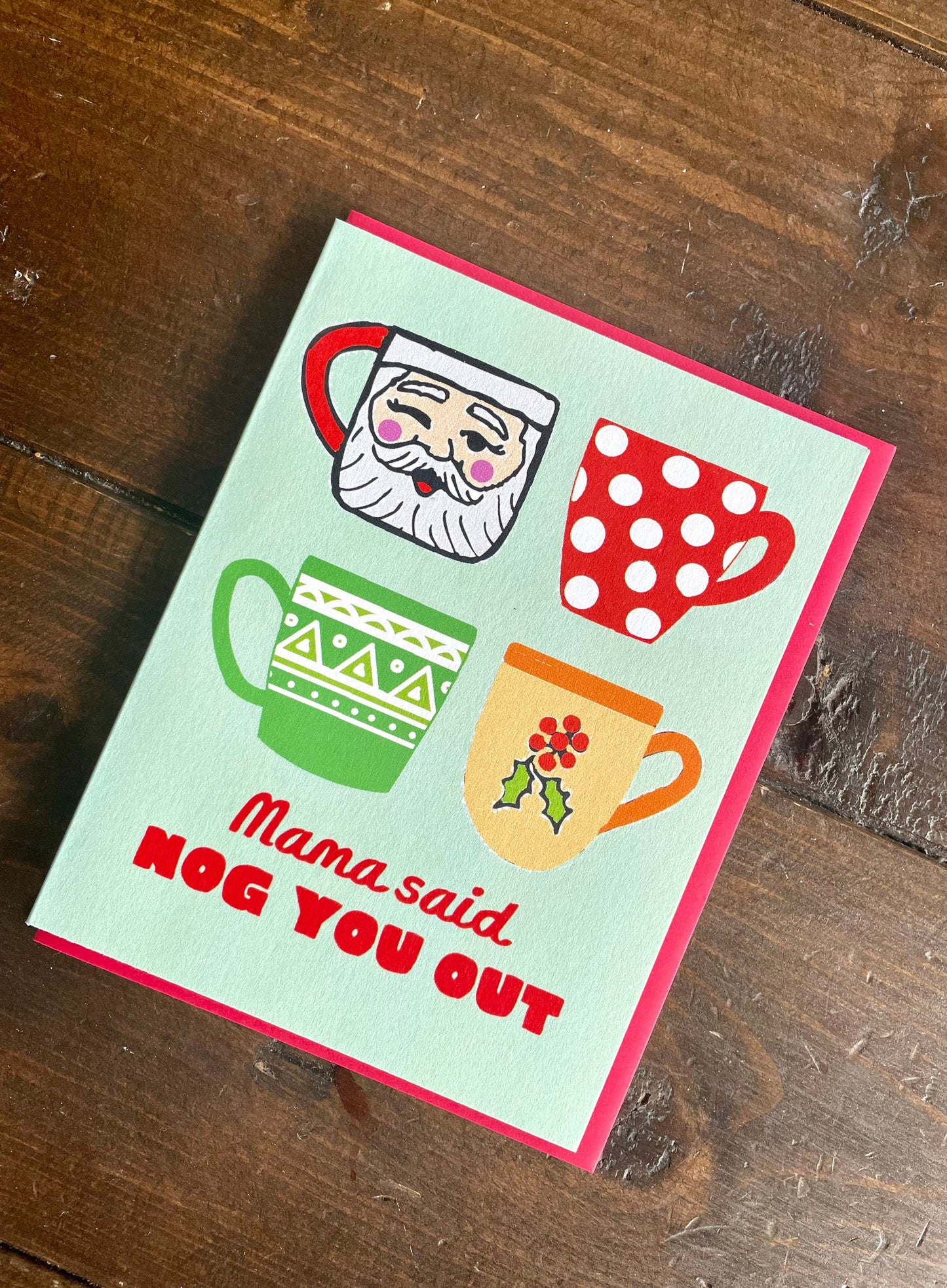 Eggnog Mug Christmas Card - Funny Christmas Card, LLcoolJ hip hop Card, Mama said knock you out, funny christmas card with foiled lettering